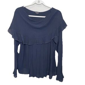 CHANEL Navy Blue Ruffle Blouse